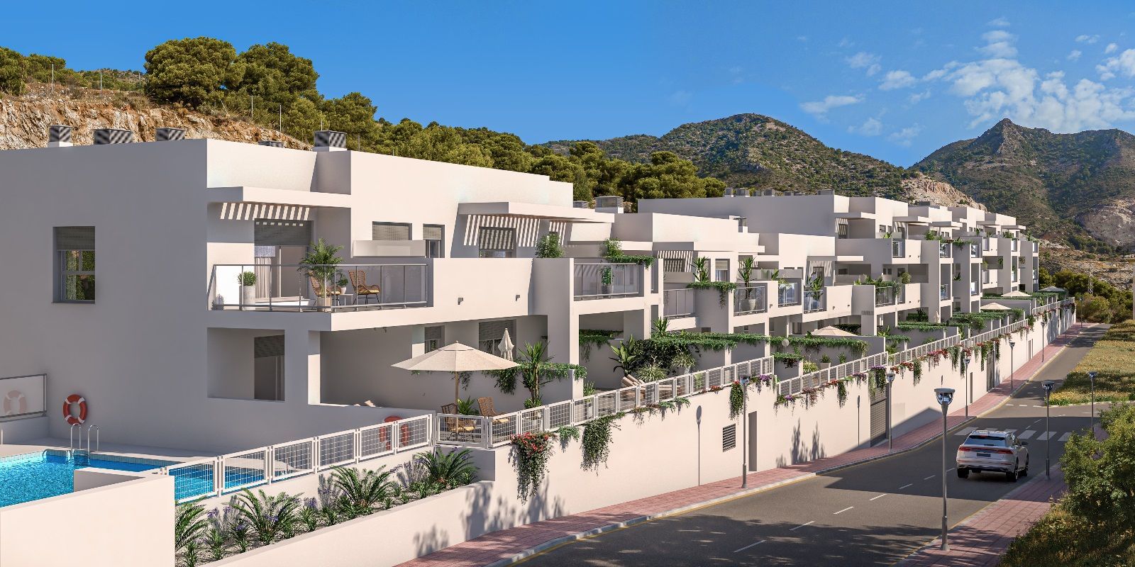 Newly built flats with sea view in Benalmadena Pueblo, Malaga, Spain