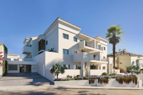 fachada-delantera-conjunto-residencial-pisos-venta-fuengirola-blancareal-real-estate-inmobiiaria-costa-del-Sol