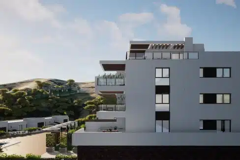 vista-fachada-lateral-promocion-obra-nueva-pisos-venta-calahonda-mijas-costa-del-sol-blancareal-real-estate